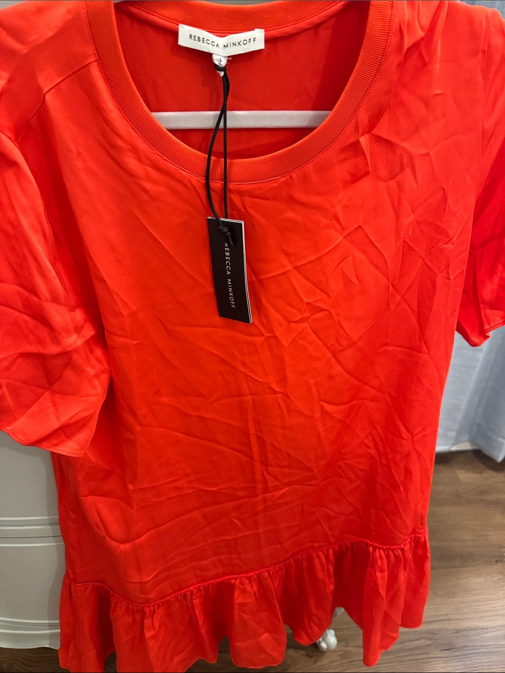 Rebecca Minkoff Vibrant Orange Ruffle-Hem dress burnt orange large